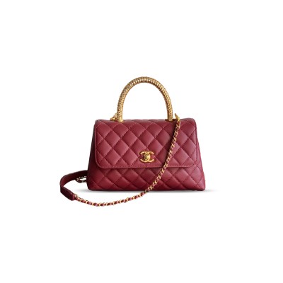 CHANEL 25A CALFSKIN QUILTED TOP HANDLE FLAP BAG 382470 (23*14*8cm)